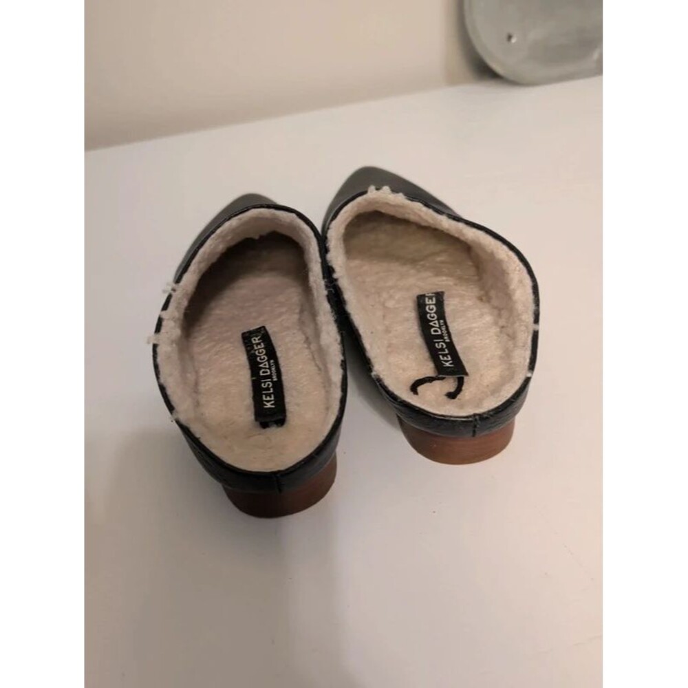 Kelsi Dagger Brooklyn Sail black leather shearling mules size 7.5 - Picture 6 of 10
